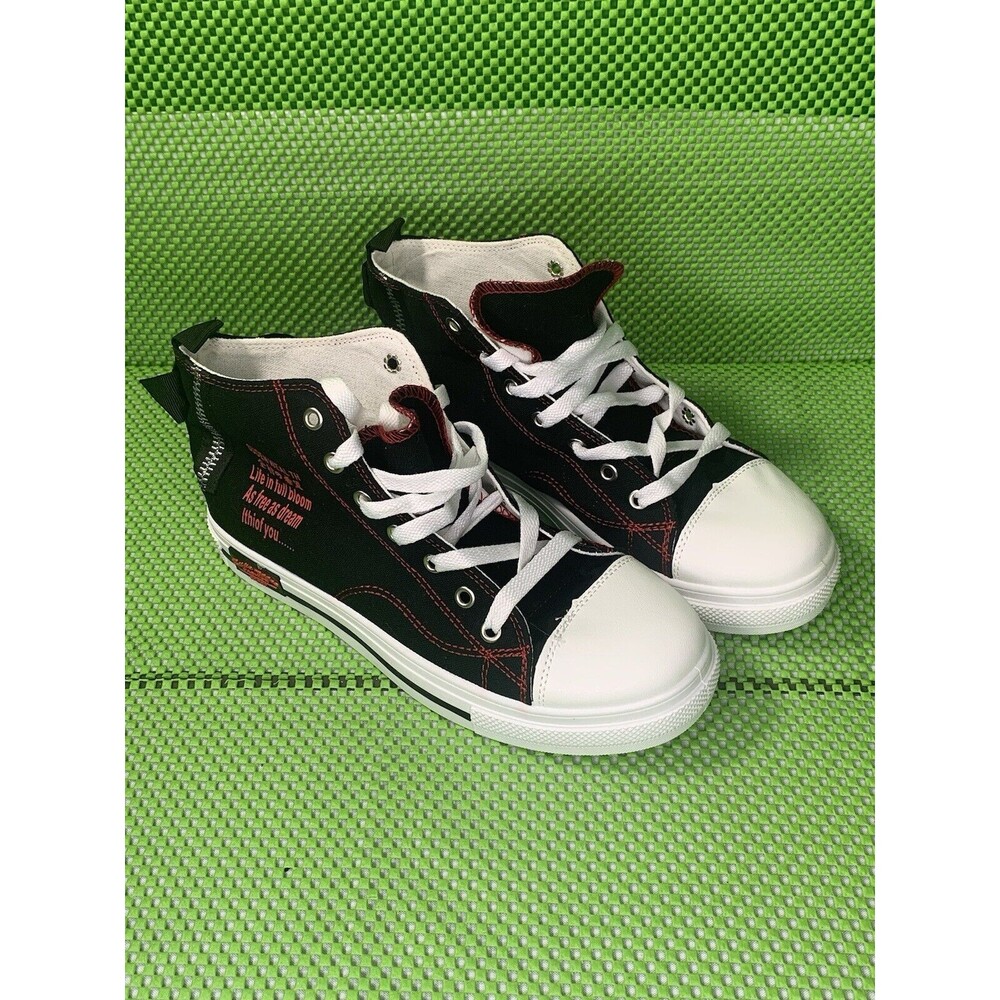 FASHION HIGH SNEAKER Unisex Converse Style Black, White And Red Size 8/M -9/W